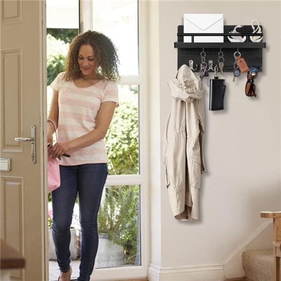 Key Holder for Wall Decorative with 5 Key Hooks, Wall Mounted Key Hangers - Picture 6 of 7